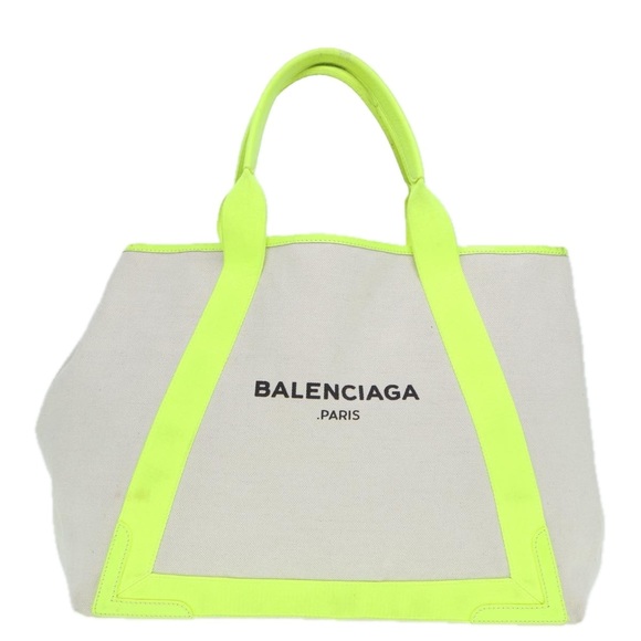 BALENCIAGA Navy Cabas M Hand Bag Canvas Leather White Yellow 339936 Auth yk14650 - Picture 2 of 16